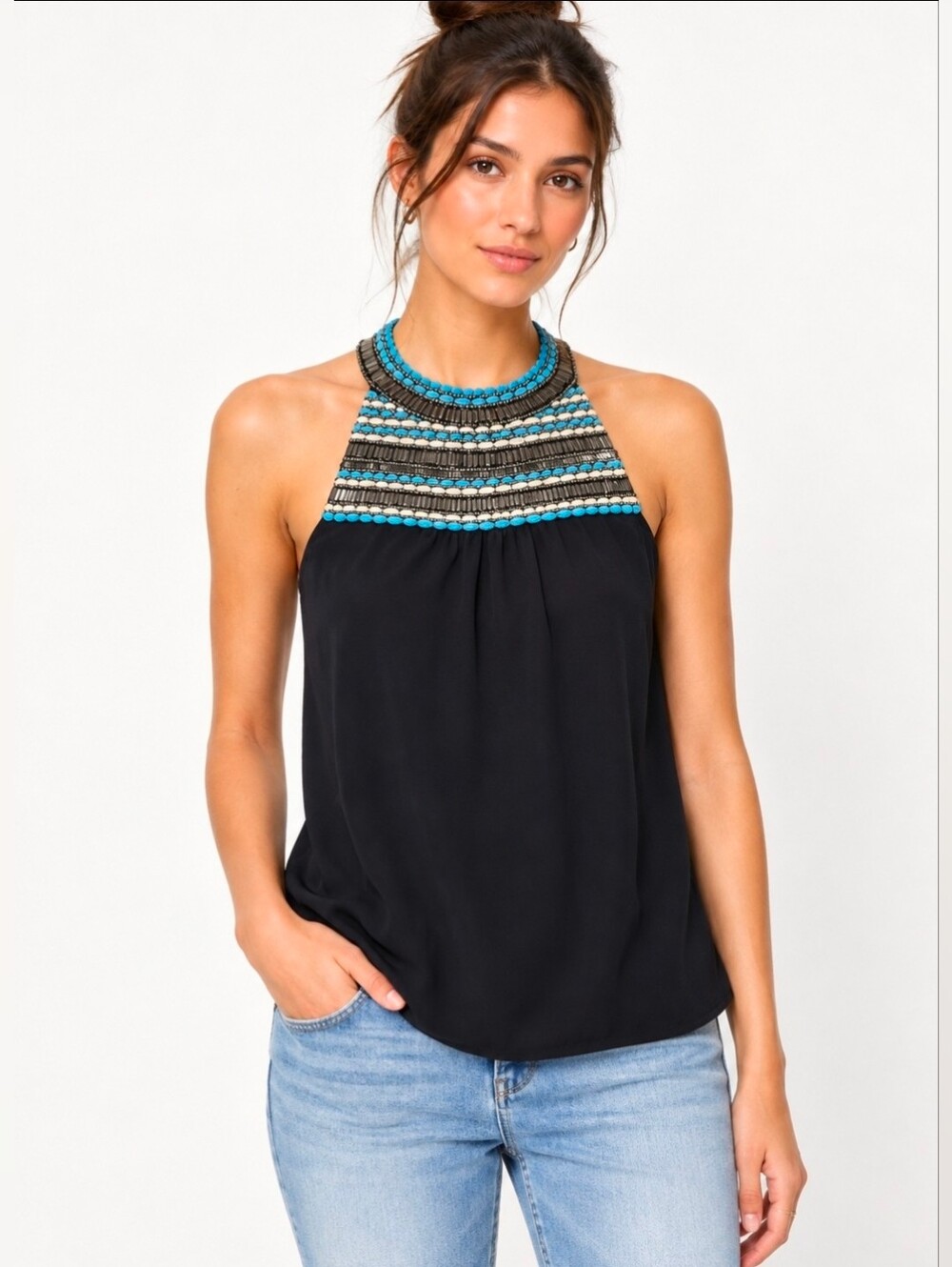 ❤️ ZARA BEADED EMBROIDERED FLOWY TANK TOP, XS